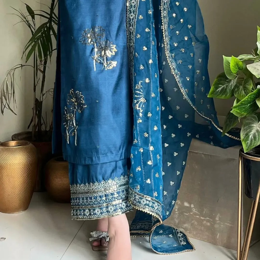 Midnight BLUE Embroidered 3PC Suit -